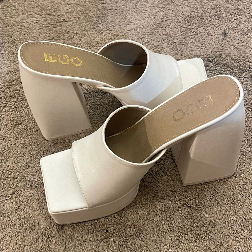EGO White Square-Toe Platform Mule Heels SZ UK7/US9 - Picture 5 of 5